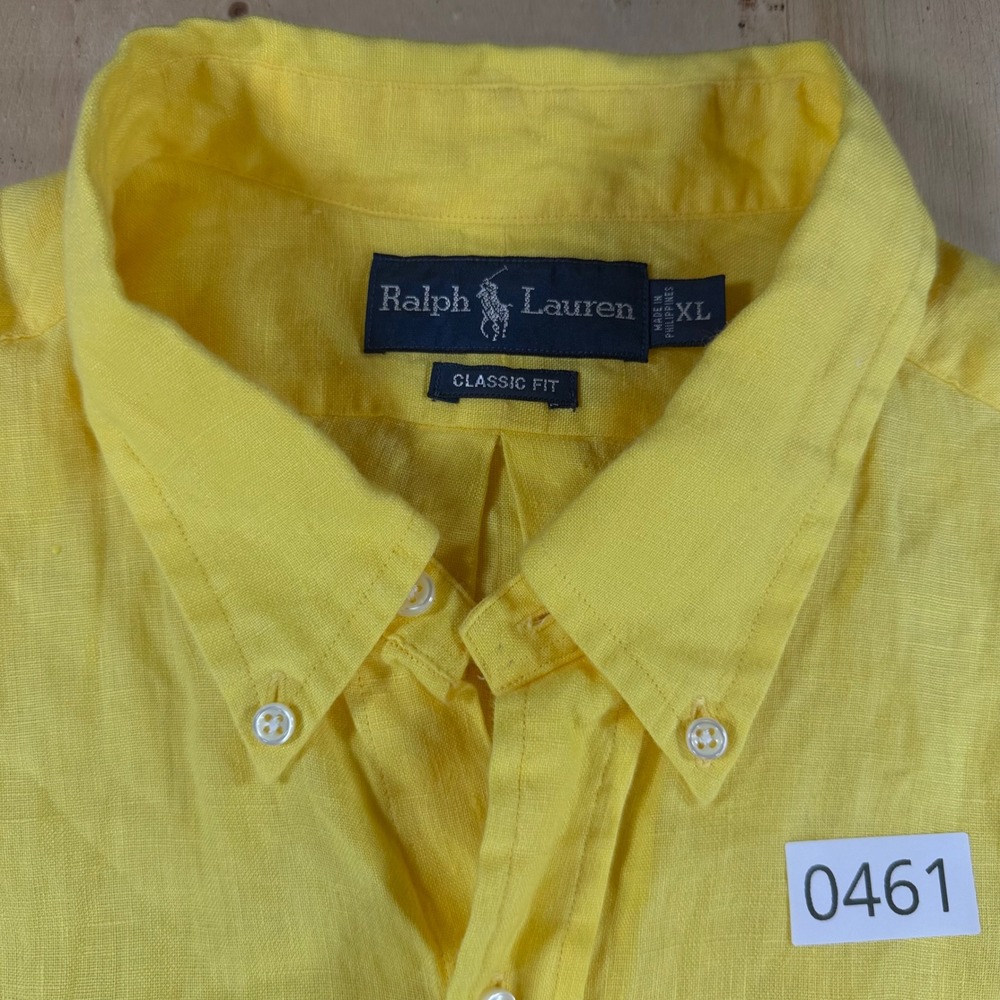 Polo Ralph Lauren Mens XL Yellow 100% Linen Classic Fit Short Sleeve Shirt